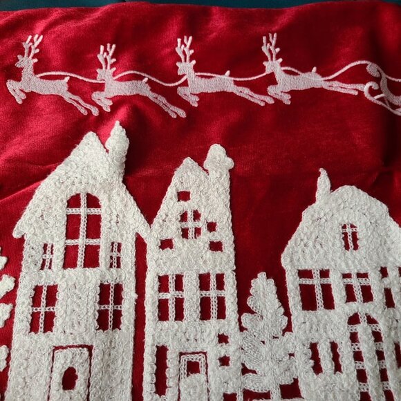 Red Christmas Pillow Cover Holiday Santa Decor Soft Embroidered Lumbar Case 20" - Picture 7 of 11